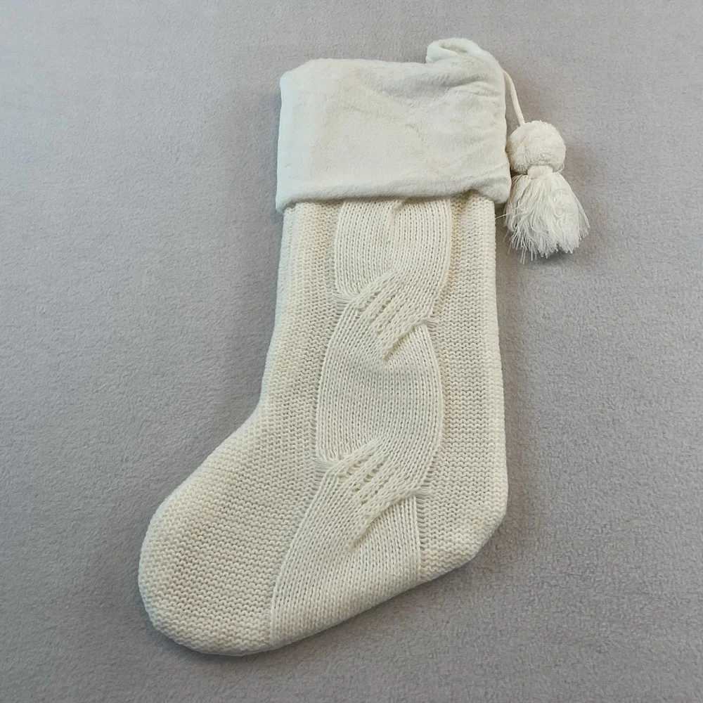St Nicholas Square Christmas Stocking Cable Knit White K Initial Monogram Kohls